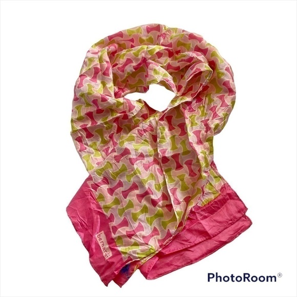 Vintage Bernardi Silky Scarf Pink Green Design Women’s Accessories - Picture 1 of 5